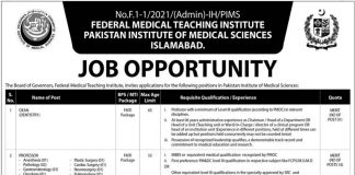 Federal Medical Teaching Institute FMTI Jobs 2021 For Medical Staff In Islamabad
