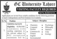 GC University Lahore Visiting Faculty Jobs 2021