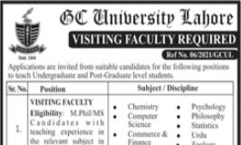 GC University Lahore Visiting Faculty Jobs 2021
