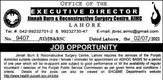 Jinnah Burn & Reconstructive Surgery Centre Jobs 2021 In Lahore