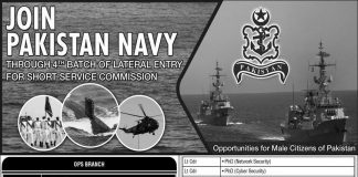 Join Pakistan Navy Through 4th Batch of Lateral Entry For Short Service Commission