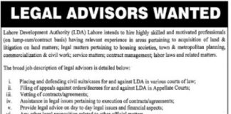 Lahore Development Authority LDA Jobs 2021 For Legal Advisors