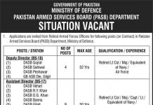 Pakistan Armed Service Board PASB Department Rawalpindi Jobs 2021