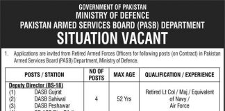 Pakistan Armed Service Board PASB Department Rawalpindi Jobs 2021