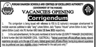 Punjab Daanish Schools And Centres Of Excellence Authority Jobs 2021 In Lahore
