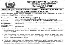 Railways Board Job 2021 For Advisor In Lahore