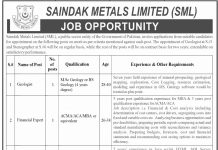 Saindak Metals Limited SML Jobs 2021 In Quetta Balochistan
