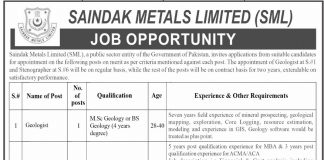 Saindak Metals Limited SML Jobs 2021 In Quetta Balochistan