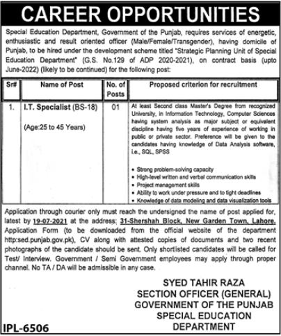 Special Education Department Job 2021 For IT Specialist