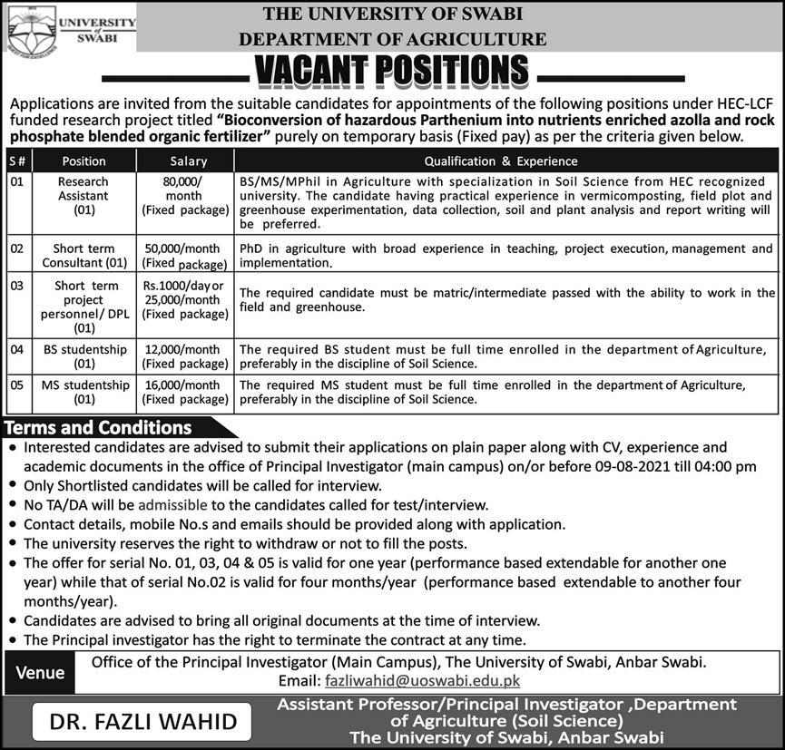 The University Of Swabi Jobs 2021 