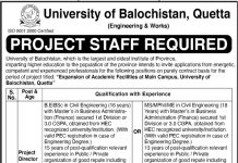 University of Balochistan Jobs 2021 For Project Staff In Quetta