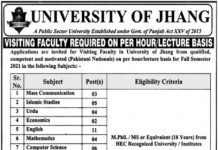 University Of Jhang Visiting Faculty Jobs 2021