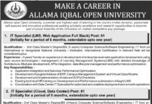 Allama Iqbal Open University AIOU Jobs 2021 For IT Specialists