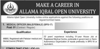 Allama Iqbal Open University AIOU Jobs 2021 For Medical Staff