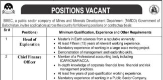 Balochistan Mineral Exploration Company BMEC Jobs 2021 In Quetta Balochistan