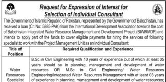 BIWRMD Project Jobs 2021 In Quetta Balochistan