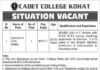 Cadet College Kohat Jobs 2021