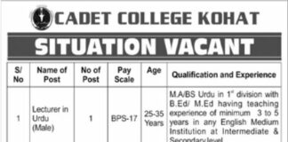Cadet College Kohat Jobs 2021