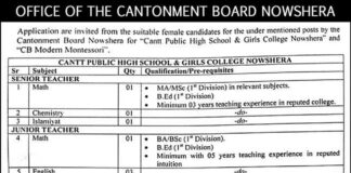 Cantt Public High School & Girls College Jobs 2021 In Nowshera Cantt