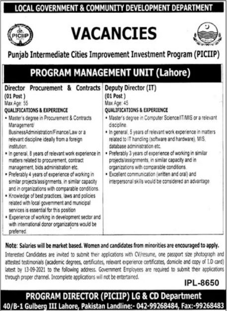 Local Government & Community Development Department Jobs 2021 In Lahore