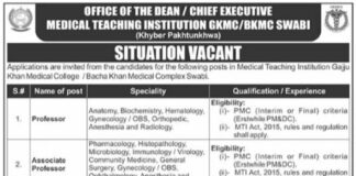 Medical Teaching Institution MTI Swabi Medical & Faculty Staff Jobs 2021