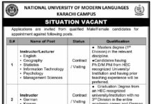 National University of Modern Languages NUML Karachi Campus Jobs 2021