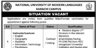 National University of Modern Languages NUML Karachi Campus Jobs 2021