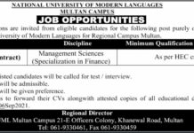 National University of Modern Languages NUML Multan Campus Job 2021