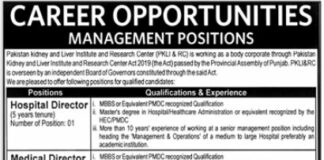 Pakistan Kidney And Liver Institute And Research Centre Jobs 2021 In Lahore