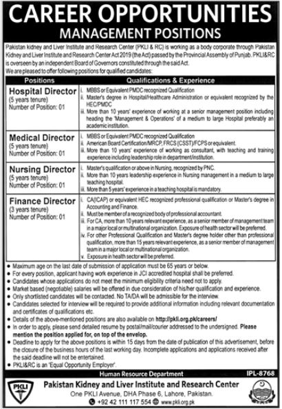 Pakistan Kidney And Liver Institute And Research Centre Jobs 2021 In Lahore