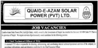 Quaid e Azam Solar Power Jobs 2021 For Engineering Staff