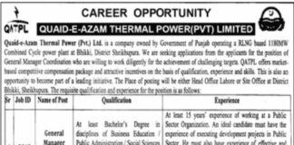 Quaid e Azam Thermal Power Job 2021 For General Manager Coordination