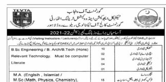 TEVTA Government College of Technology Jobs 2021 In Lahore