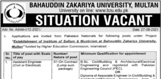 Bahauddin Zakariya University BZU Jobs 2021 In Multan