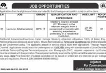 Pak Army Cadet College Mastung Job 2021 For Mathematics Lecturer