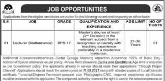 Pak Army Cadet College Mastung Job 2021 For Mathematics Lecturer