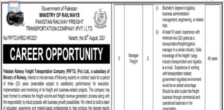Pakistan Railway Freight Transportation Company Jobs 2021 In Karachi