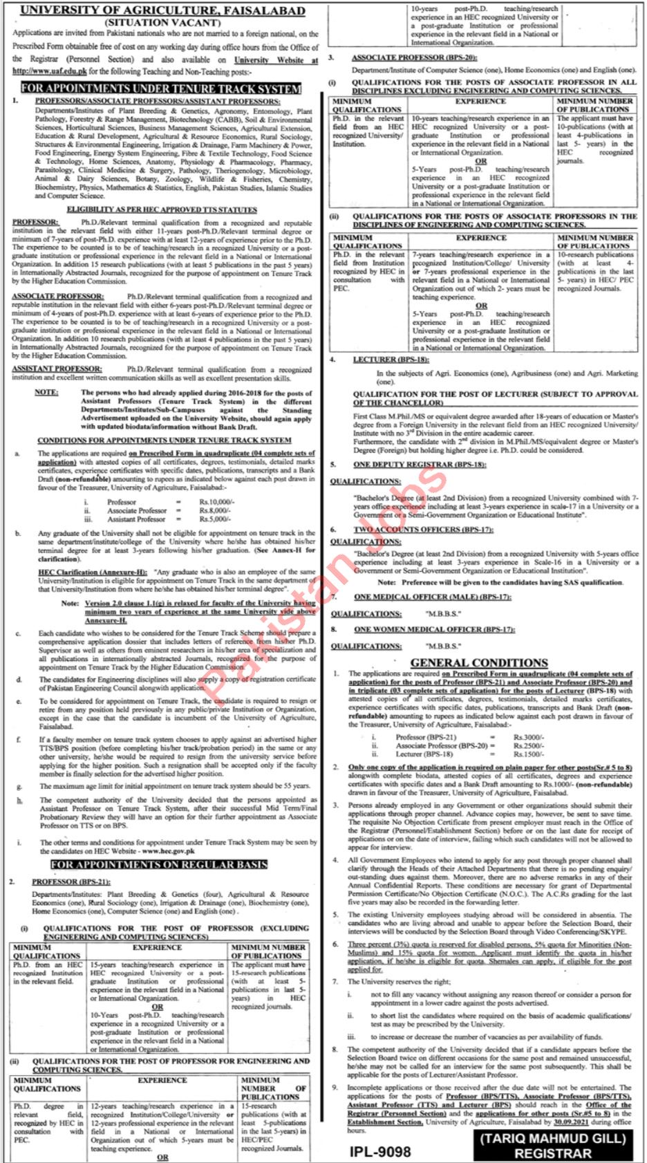 University of Agriculture Faculty Jobs 2021 In Faisalabad