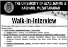 Faculty jobs at University of Azad Jammu and Kashmir 2021