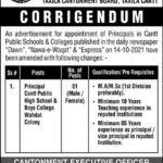 Cantt Public Educational Institutions Jobs 2021
