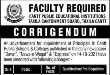 Cantt Public Educational Institutions Jobs 2021