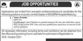 Mastung Nursing Jobs 2021