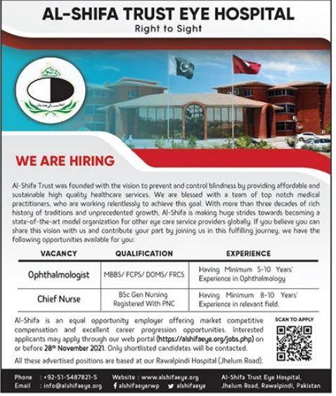 Al Shifa Trust Eye Hospital Jobs 2021