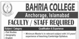 Bahria College Islamabad Jobs 2021