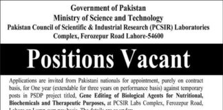 Ministry of Science and Technology jobs 2021