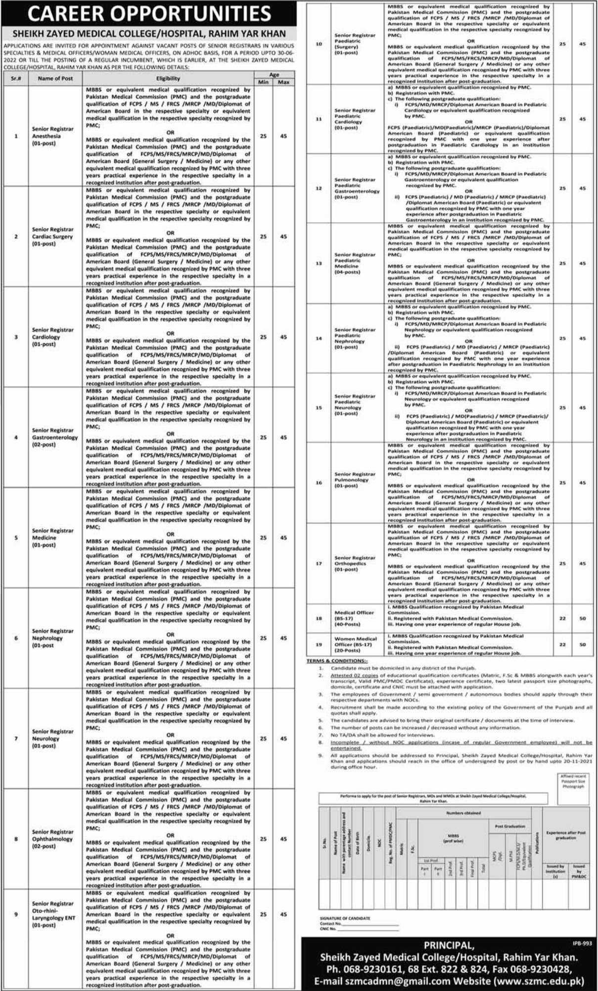 Sheikh Zayed Medical Jobs 2021