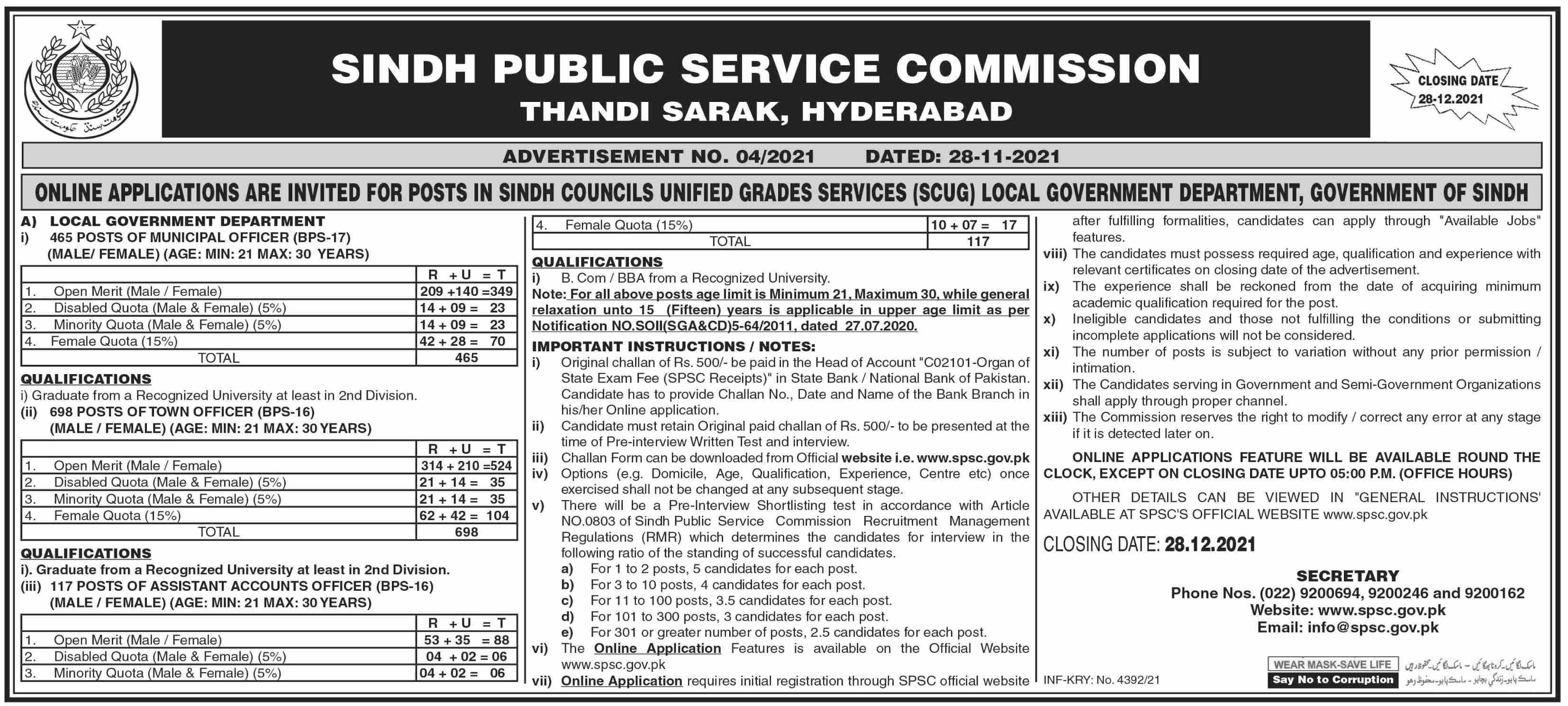 Sindh Public Service Commission Jobs 2021