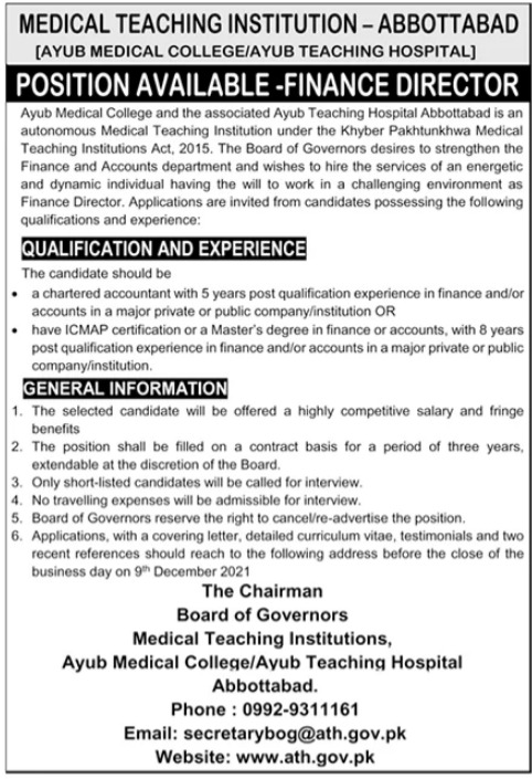 Ayub Teaching Hospital Job 2021