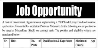 Federal Government Organization PSDP Jobs