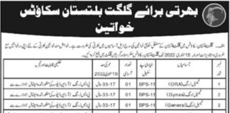Gilgit Baltistan Scouts Center Gilgit Jobs 2022